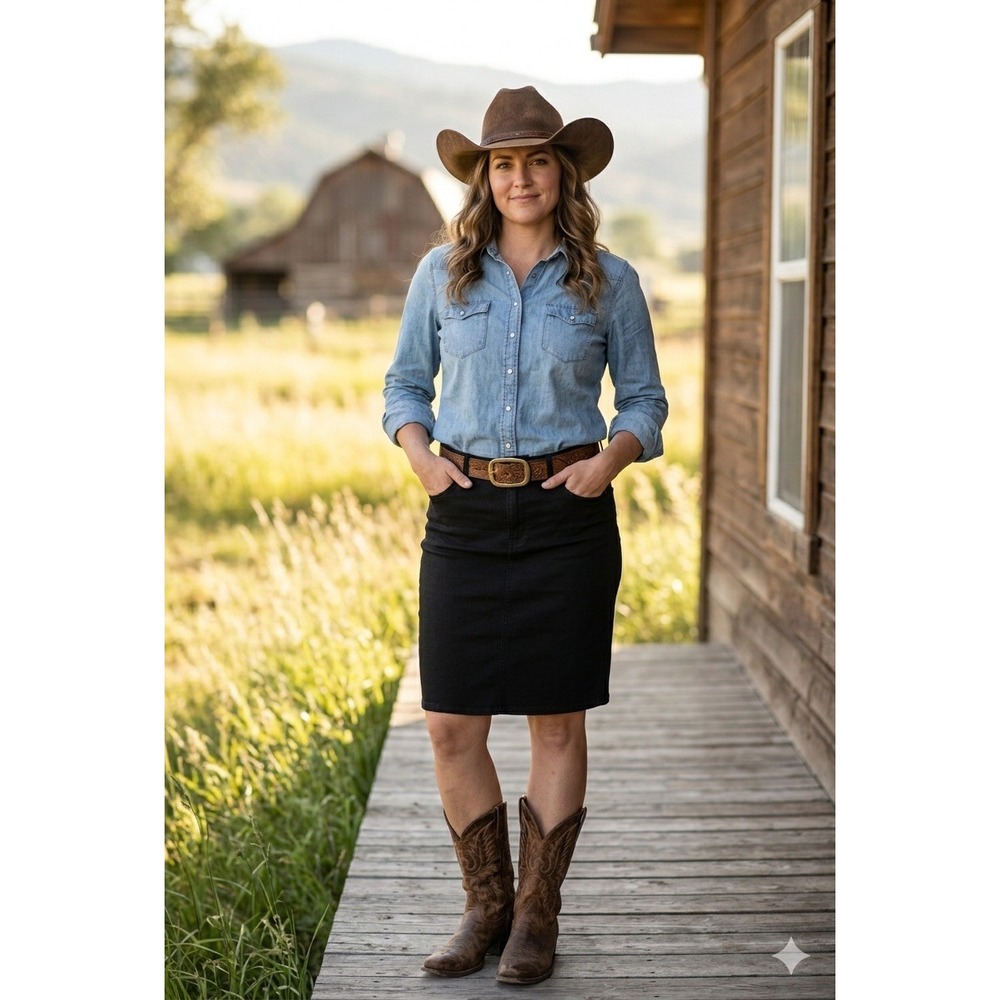 Old Navy Minimalist Western Cowgirl Mini Skirt Black Denim‎ Boho Retro Size 8